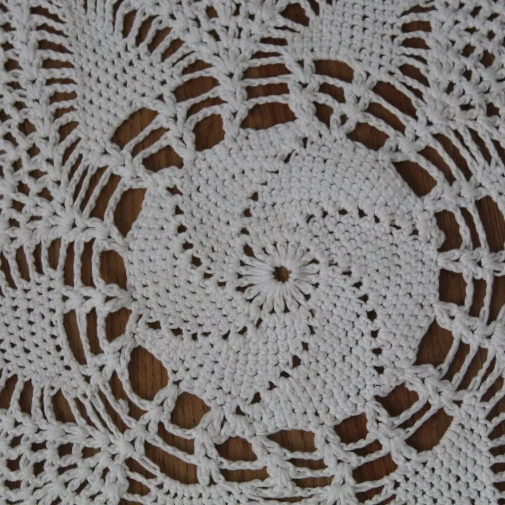 Set of Two Handmade Vintage White Crocheted Table Doilies Scarves